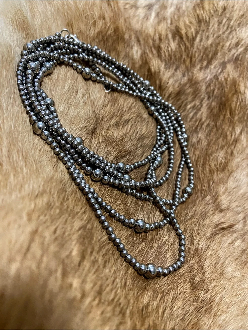 Silver Layering Necklaces - Navajo Pearl Style - Stainless Steel - Picture 3 of 6